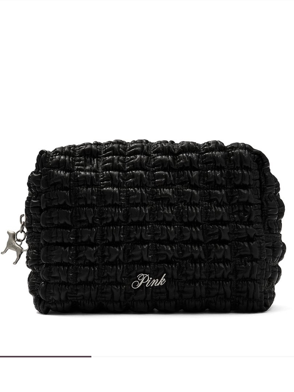 PINK Victoria's Secret Black Ruched Cosmetic Bag with Charm